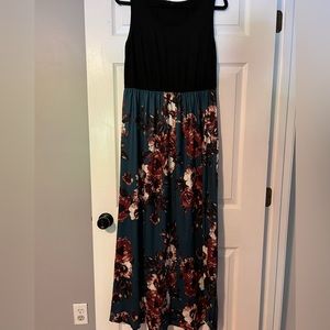 Long black, teal floral dress